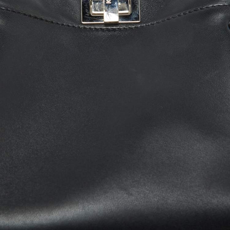 Pre Owned Fendi Black Leather Mini Whipstitched Peekaboo Top Handle Bag