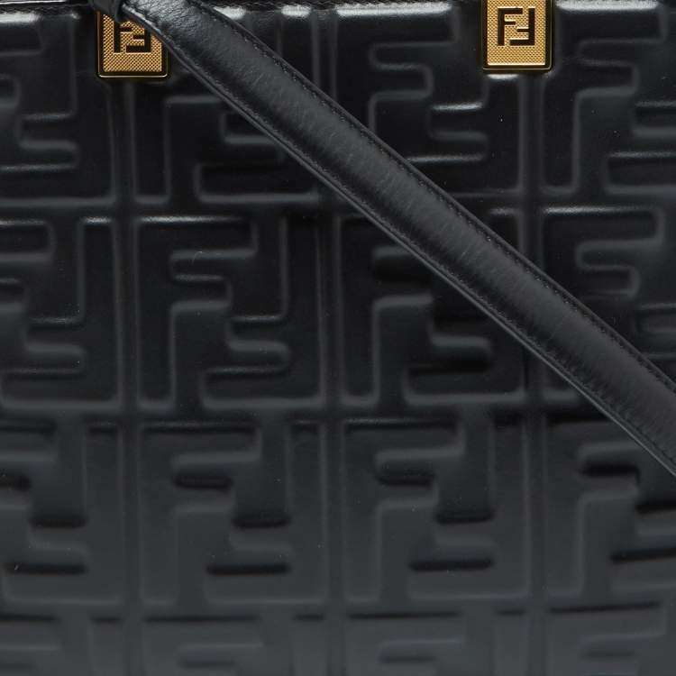 Pre Owned Fendi Black FF Embossed Leather Small Sunshine Tote
