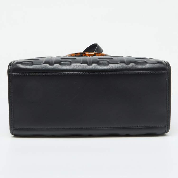 Pre Owned Fendi Black FF Embossed Leather Small Sunshine Tote