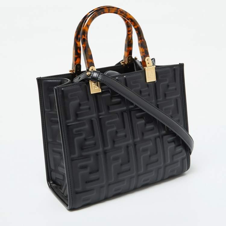 Pre Owned Fendi Black FF Embossed Leather Small Sunshine Tote