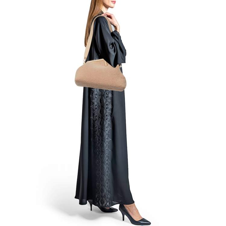 Pre Owned Fendi Beige Shearling Fur Fendi First Midi Shoulder Bag