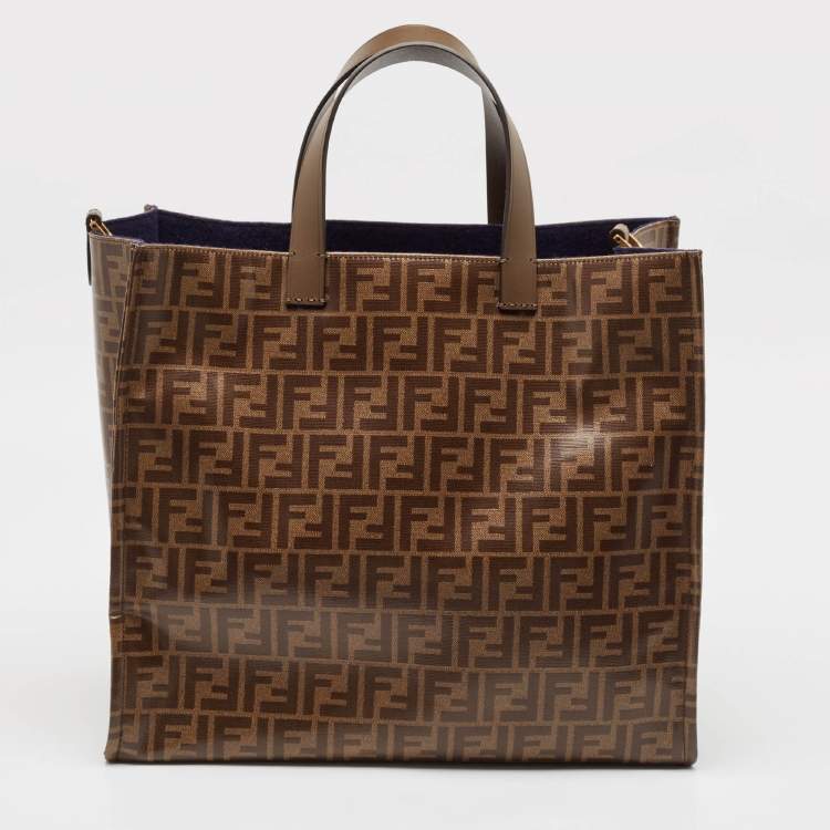 Pre Owned Fendi Brown Zucca Coated Canvas Large Mania Shopper Tote