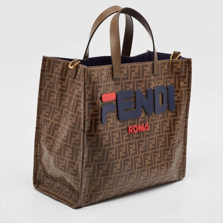 Pre Owned Fendi Brown Zucca Coated Canvas Large Mania Shopper Tote