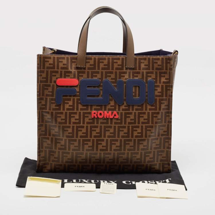 Pre Owned Fendi Brown Zucca Coated Canvas Large Mania Shopper Tote