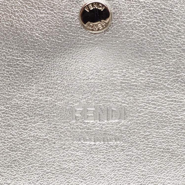 Pre Owned Fendi Silver Zucca Leather, PVC and Sequins Baguette Bag