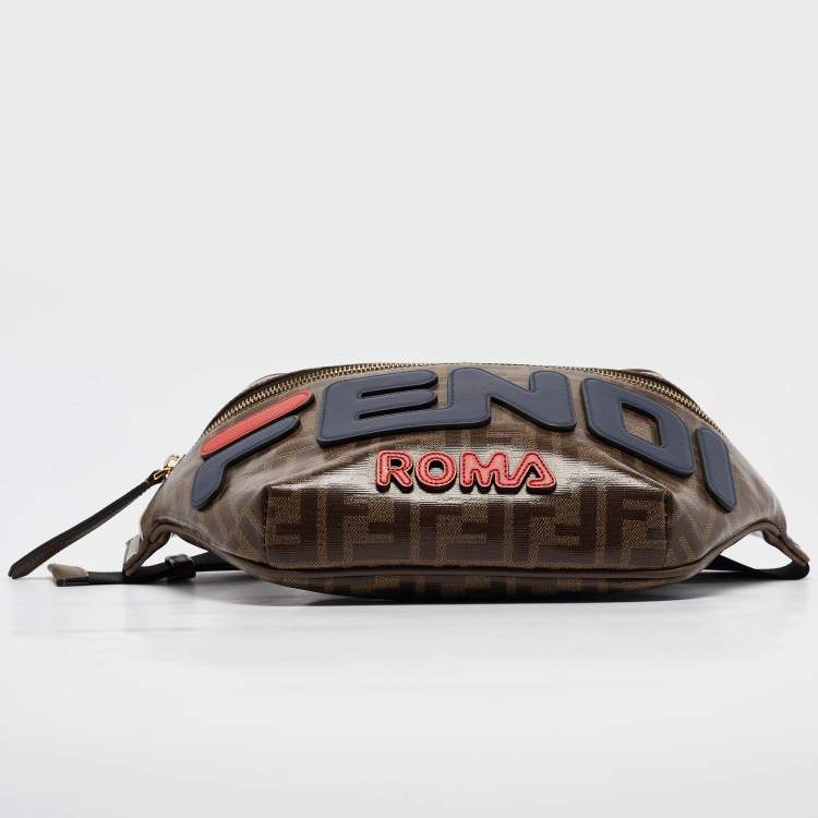 Pre Owned Fendi Brown Zucca Coated Canvas and Leather Spalmati Mania Belt Bag