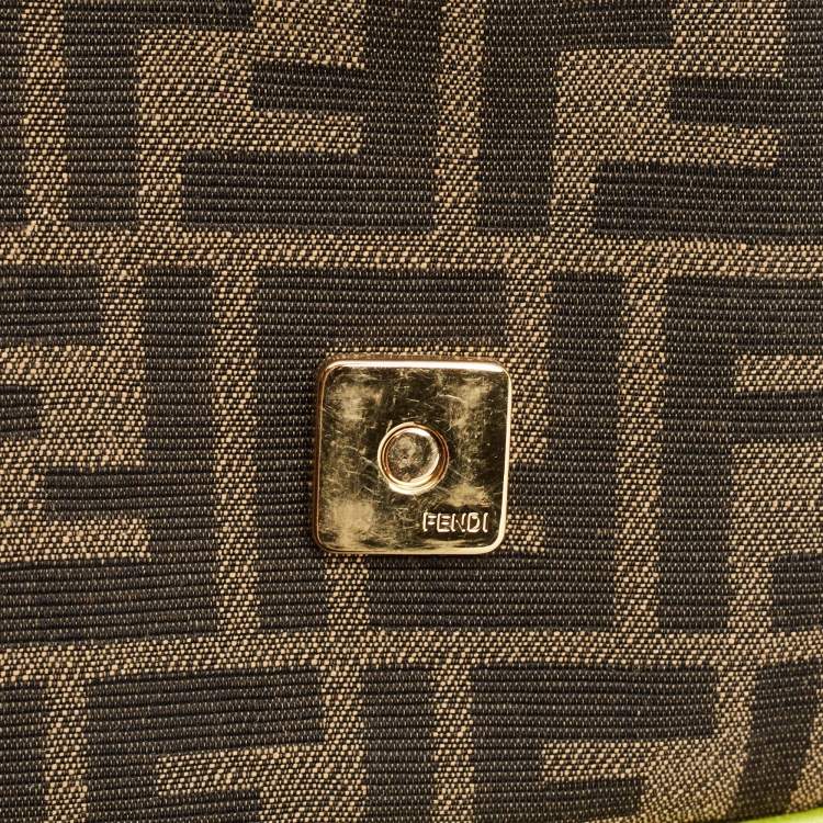 Pre Owned Fendi Tobacco/Neon Green Zucca Jacquard Canvas Medium Baguette Bag