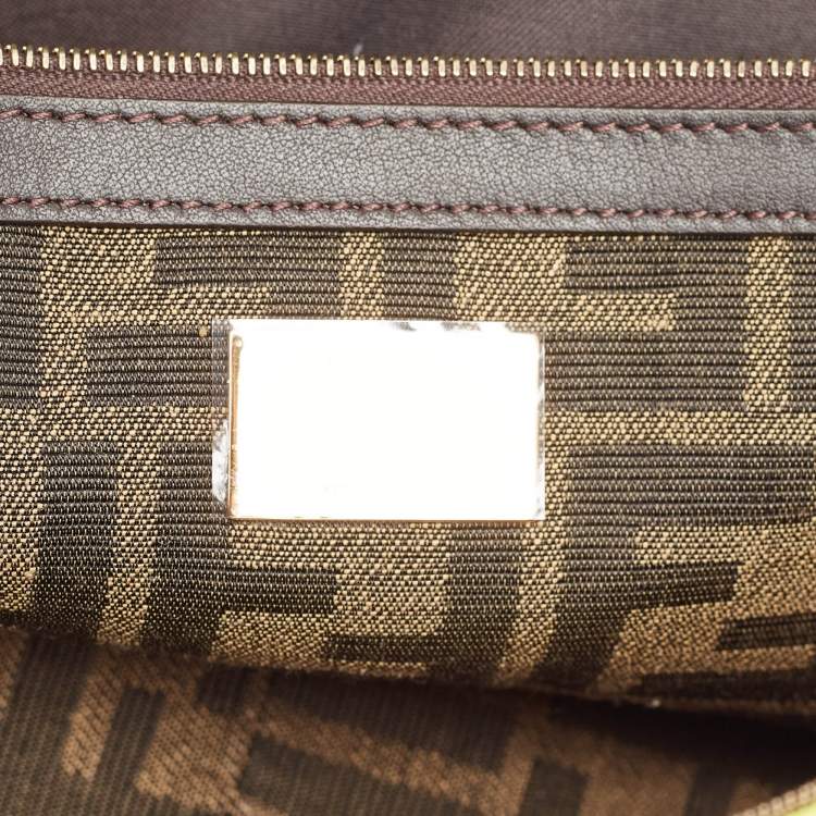 Pre Owned Fendi Tobacco/Neon Green Zucca Jacquard Canvas Medium Baguette Bag