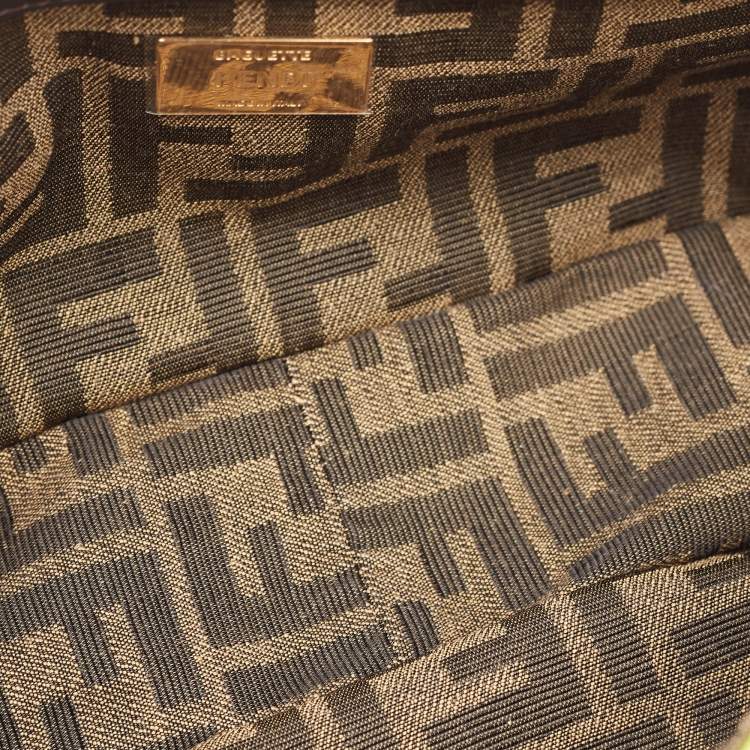 Pre Owned Fendi Tobacco/Neon Green Zucca Jacquard Canvas Medium Baguette Bag