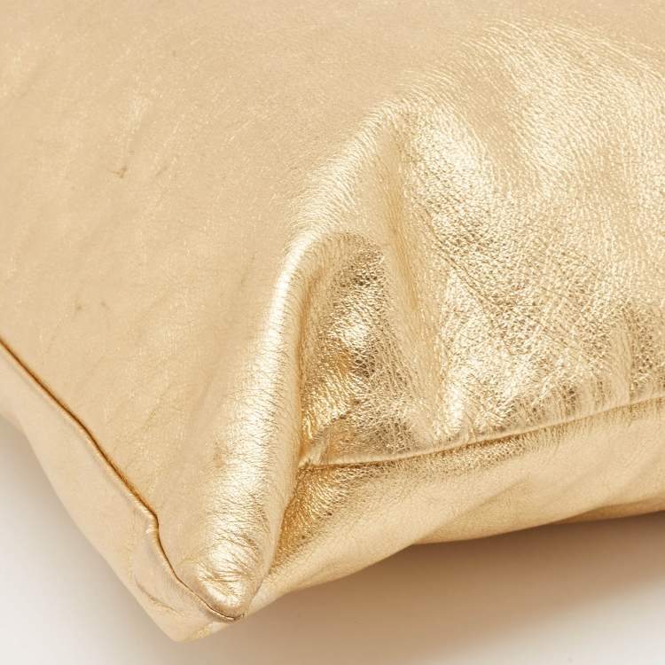 Pre Owned Fendi Gold Leather Logo Drawstring Shoulder Bag
