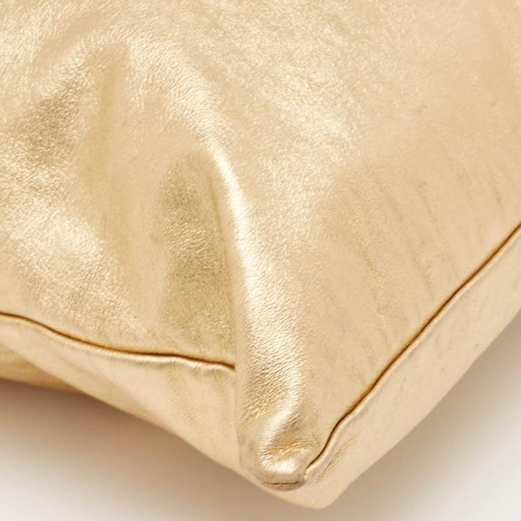 Pre Owned Fendi Gold Leather Logo Drawstring Shoulder Bag