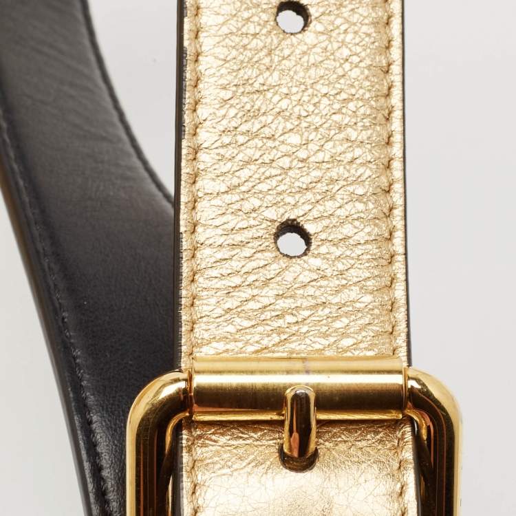 Pre Owned Fendi Gold Leather Logo Drawstring Shoulder Bag