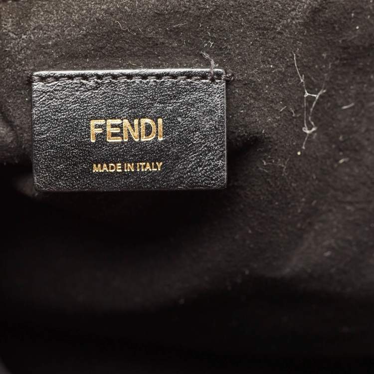 Pre Owned Fendi Gold Leather Logo Drawstring Shoulder Bag