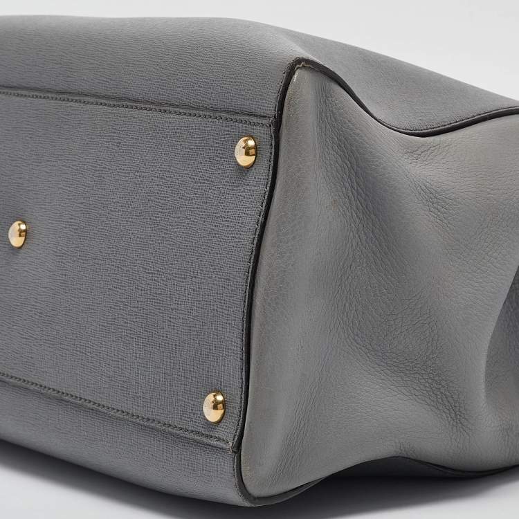 Pre Owned Fendi Two Tone Grey Leather Medium 2Jours Tote