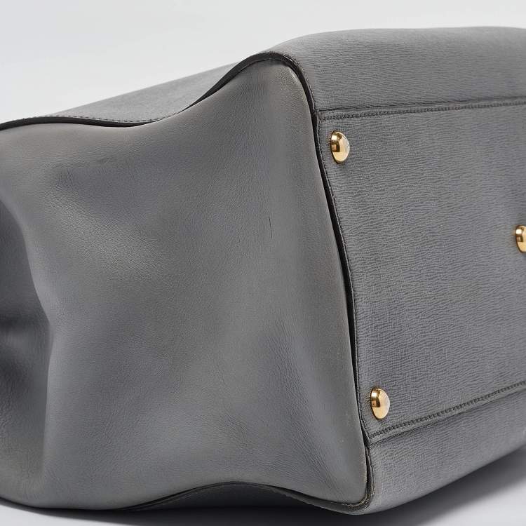 Pre Owned Fendi Two Tone Grey Leather Medium 2Jours Tote