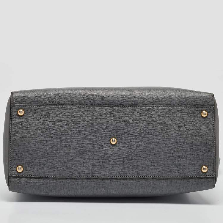 Pre Owned Fendi Two Tone Grey Leather Medium 2Jours Tote