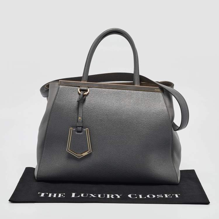 Pre Owned Fendi Two Tone Grey Leather Medium 2Jours Tote
