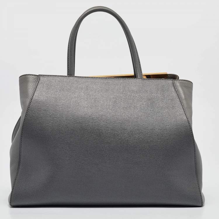 Pre Owned Fendi Two Tone Grey Leather Medium 2Jours Tote