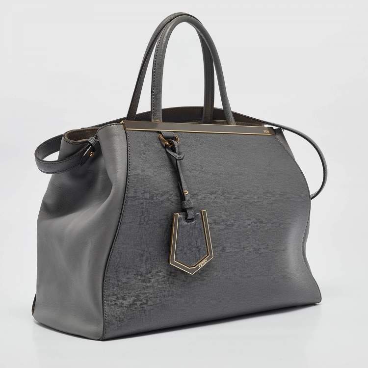 Pre Owned Fendi Two Tone Grey Leather Medium 2Jours Tote