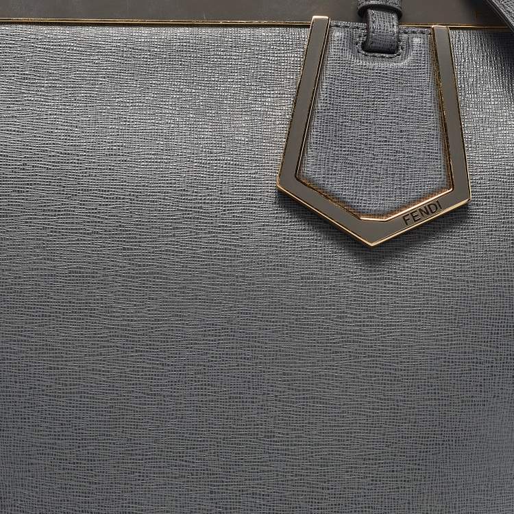 Pre Owned Fendi Two Tone Grey Leather Medium 2Jours Tote
