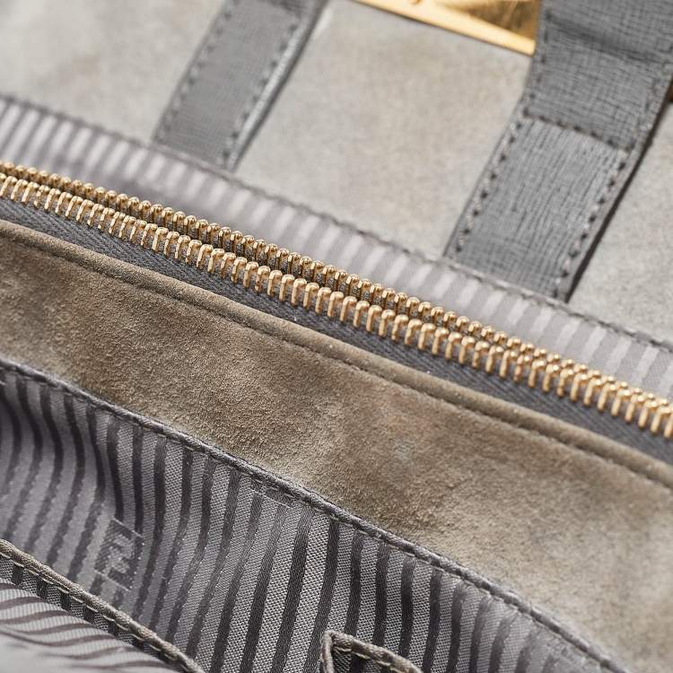 Pre Owned Fendi Two Tone Grey Leather Medium 2Jours Tote