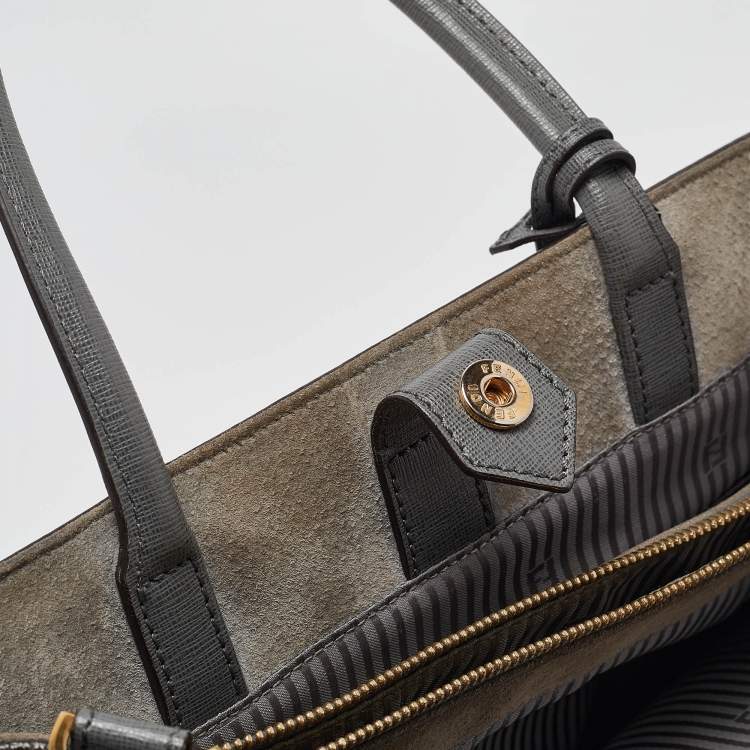 Pre Owned Fendi Two Tone Grey Leather Medium 2Jours Tote