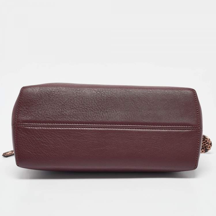 Pre Owned Fendi Burgundy Snakeskin and Leather Medium By The Way Shoulder Bag