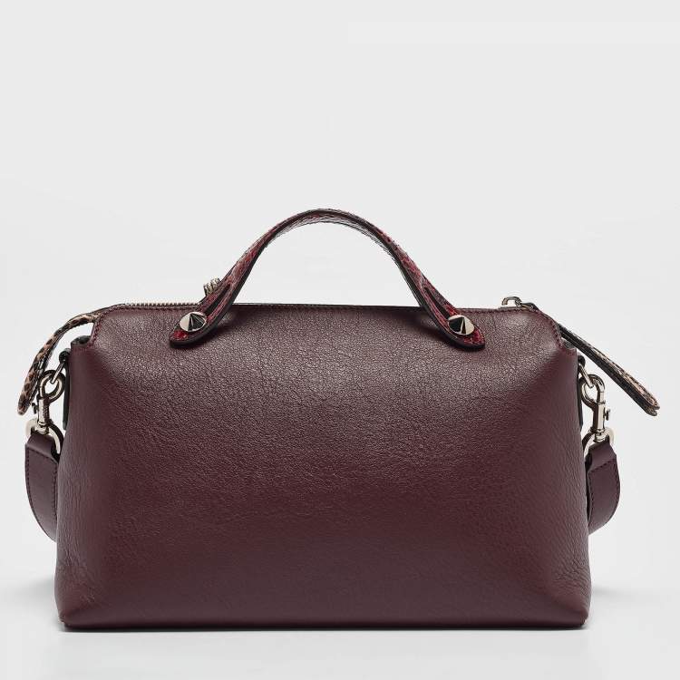 Pre Owned Fendi Burgundy Snakeskin and Leather Medium By The Way Shoulder Bag