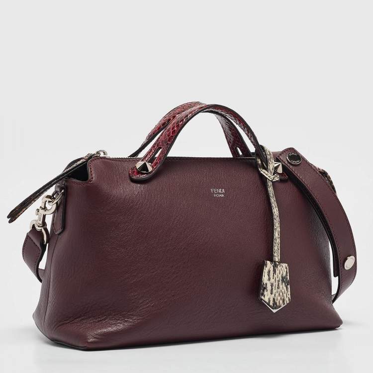 Pre Owned Fendi Burgundy Snakeskin and Leather Medium By The Way Shoulder Bag