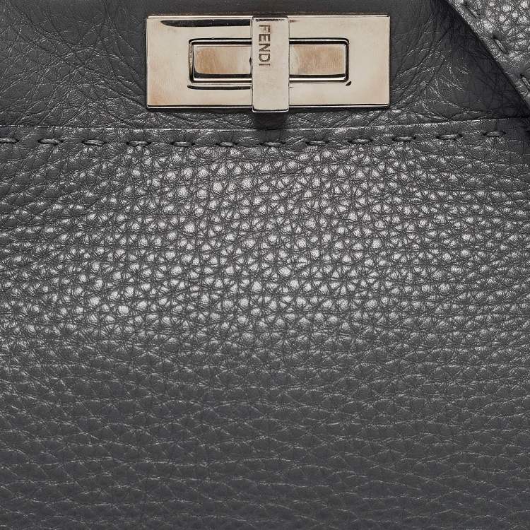 Pre Owned Fendi Dark Grey Leather Medium Peekaboo Top Handle Bag