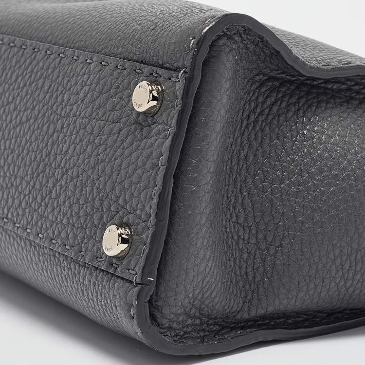Pre Owned Fendi Dark Grey Leather Medium Peekaboo Top Handle Bag