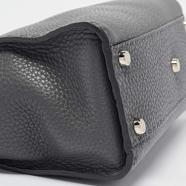 Pre Owned Fendi Dark Grey Leather Medium Peekaboo Top Handle Bag
