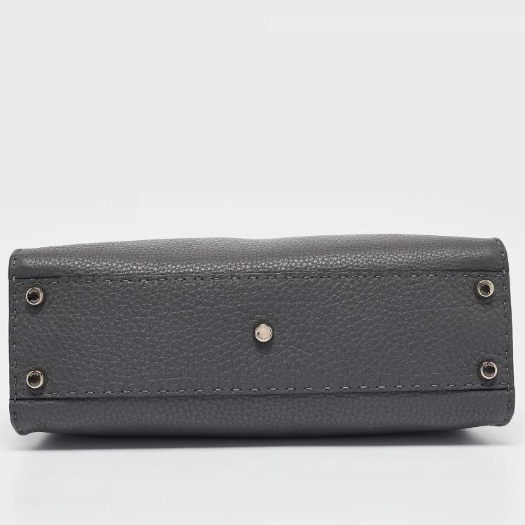 Pre Owned Fendi Dark Grey Leather Medium Peekaboo Top Handle Bag