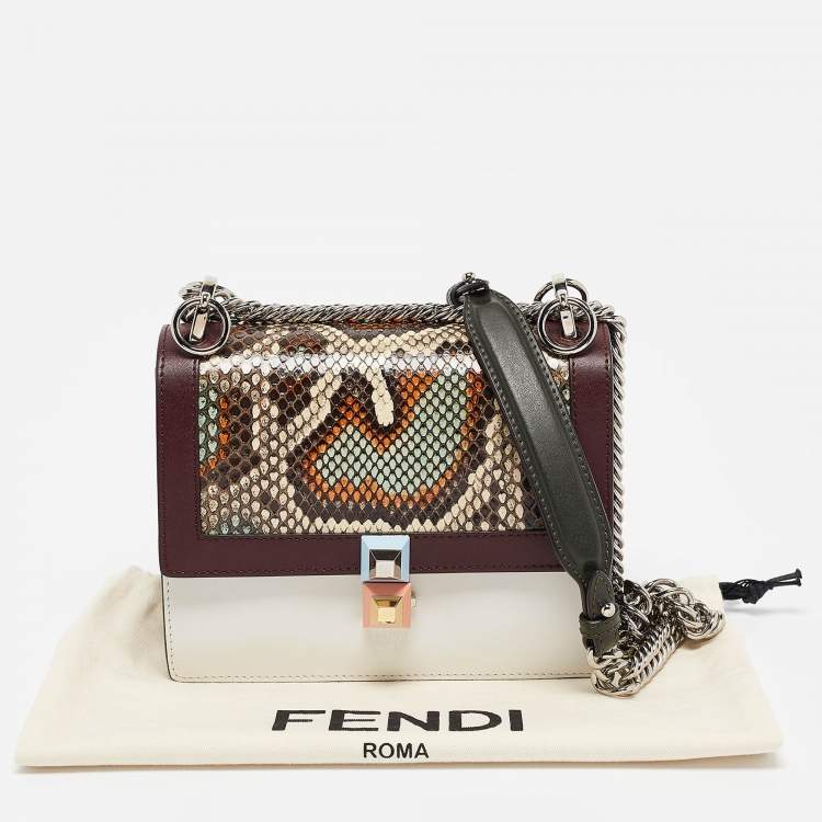 Pre Owned Fendi Multicolor Snakeskin and Leather Studded Small Kan I Shoulder Bag