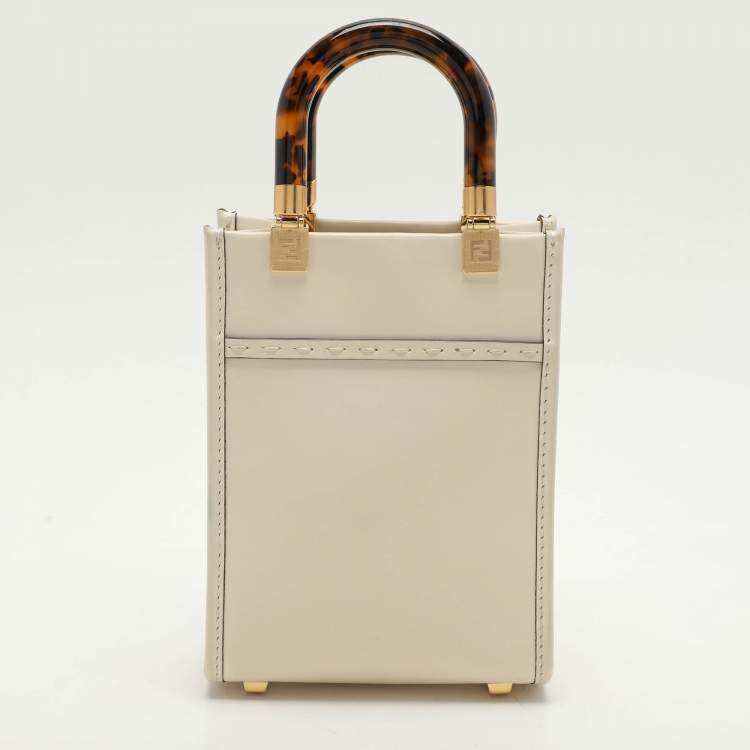Pre Owned Fendi Cream Leather Mini Sunshine Tote