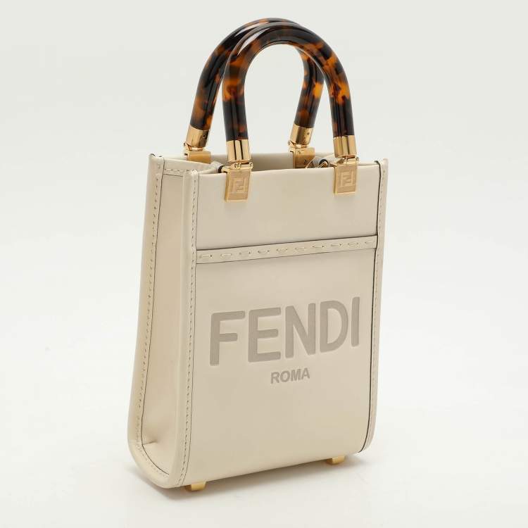 Pre Owned Fendi Cream Leather Mini Sunshine Tote
