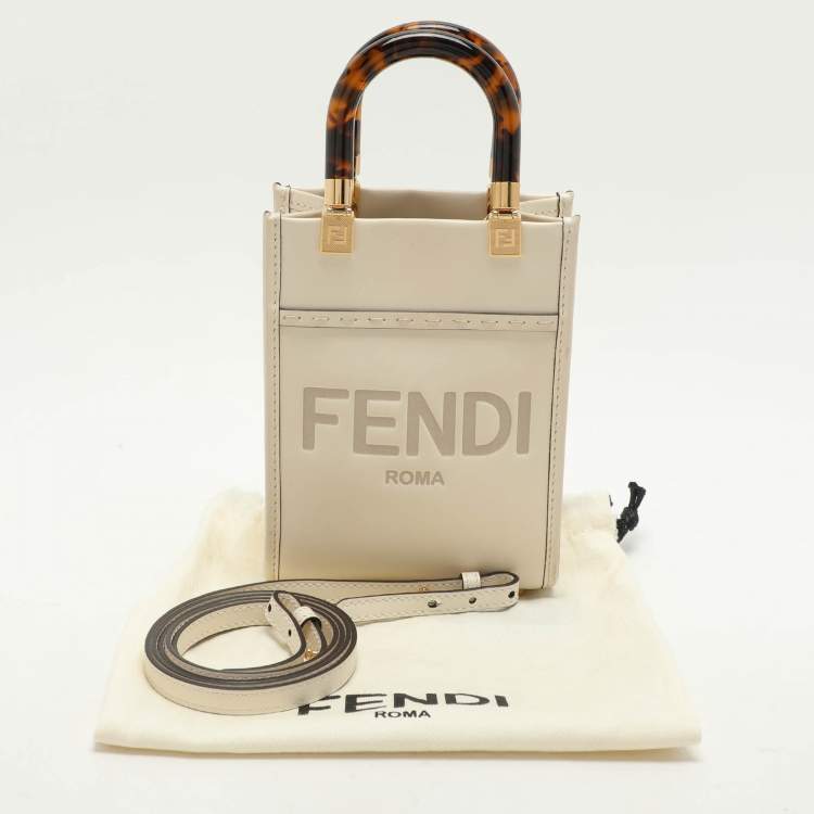 Pre Owned Fendi Cream Leather Mini Sunshine Tote