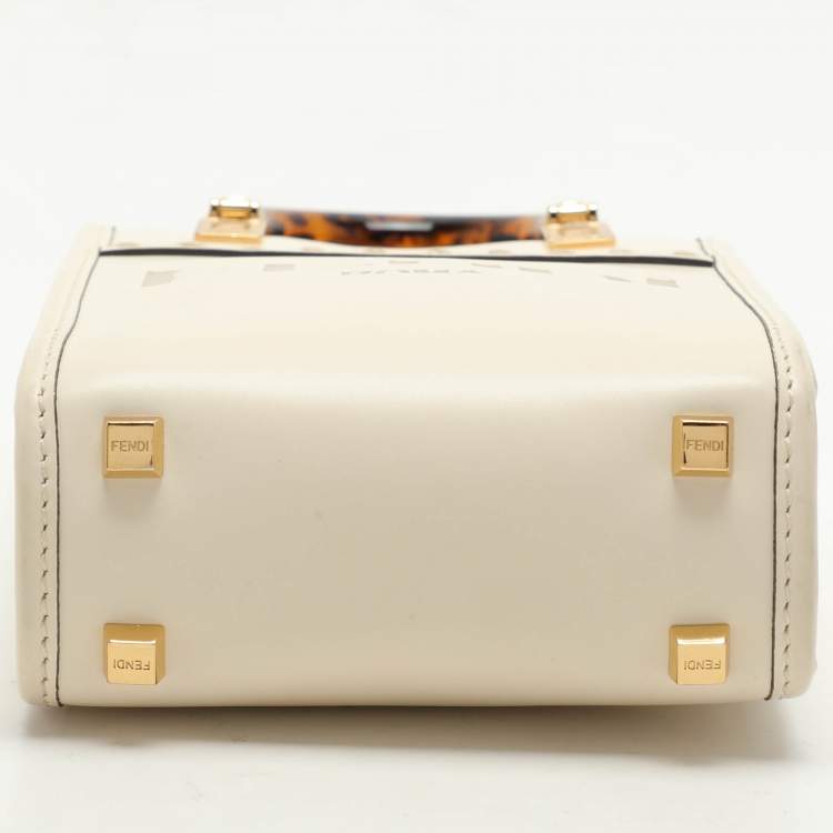 Pre Owned Fendi Cream Leather Mini Sunshine Tote