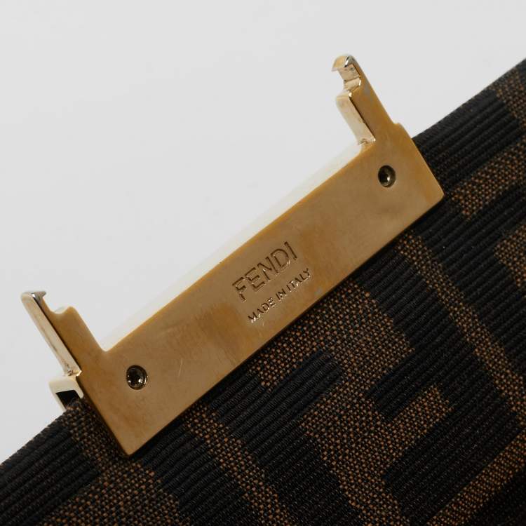 Pre Owned Fendi Tobacco Zucca Canvas and Leather Maxi Baguette Flap Shoulder Bag