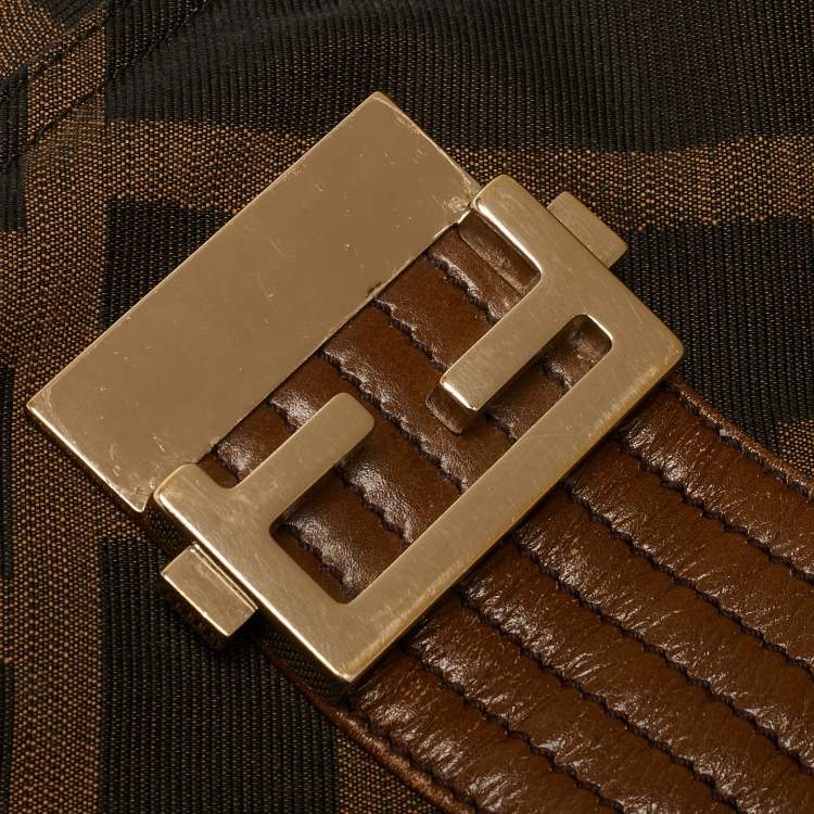 Pre Owned Fendi Tobacco Zucca Canvas and Leather Maxi Baguette Flap Shoulder Bag