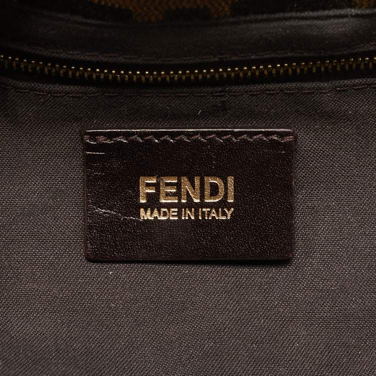 Pre Owned Fendi Tobacco Zucca Canvas and Leather Maxi Baguette Flap Shoulder Bag
