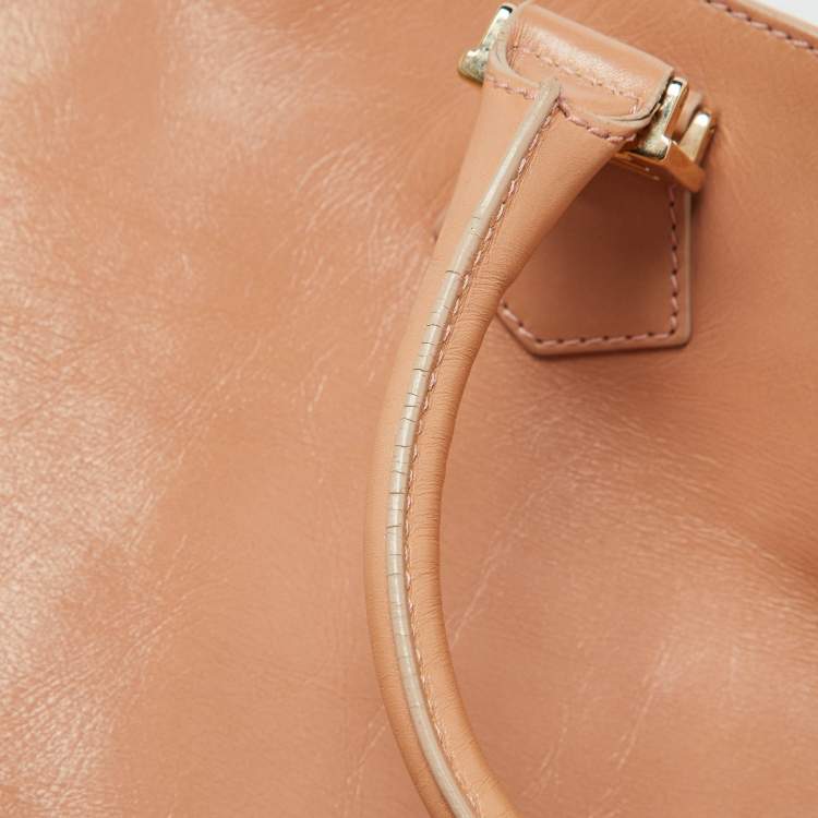Pre Owned Fendi Peach Leather Twins Shopper Tote