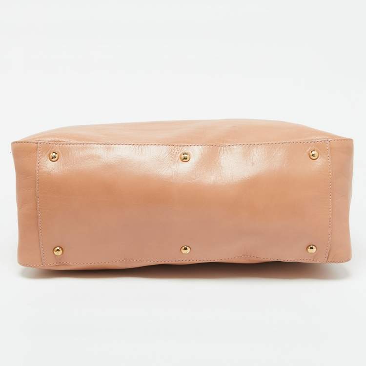 Pre Owned Fendi Peach Leather Twins Shopper Tote
