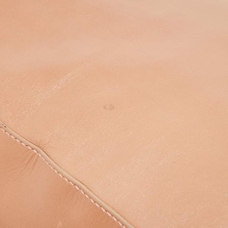 Pre Owned Fendi Peach Leather Twins Shopper Tote