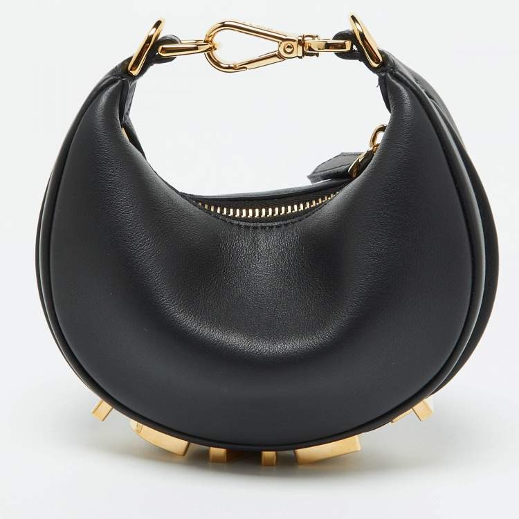Pre Owned Fendi Black Leather Nano Fendigraphy Hobo