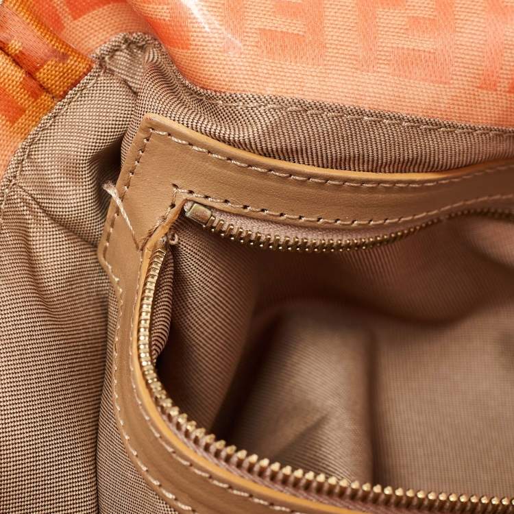 Pre Owned Fendi Orange Zucchino Coated Canvas and Leather Baguette Bag