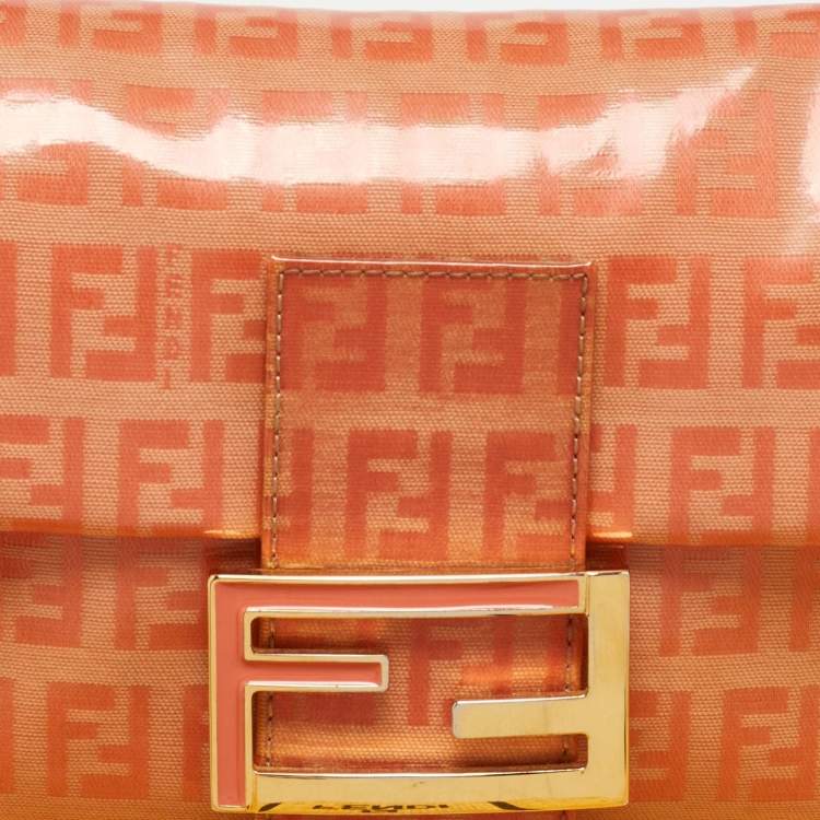 Pre Owned Fendi Orange Zucchino Coated Canvas and Leather Baguette Bag