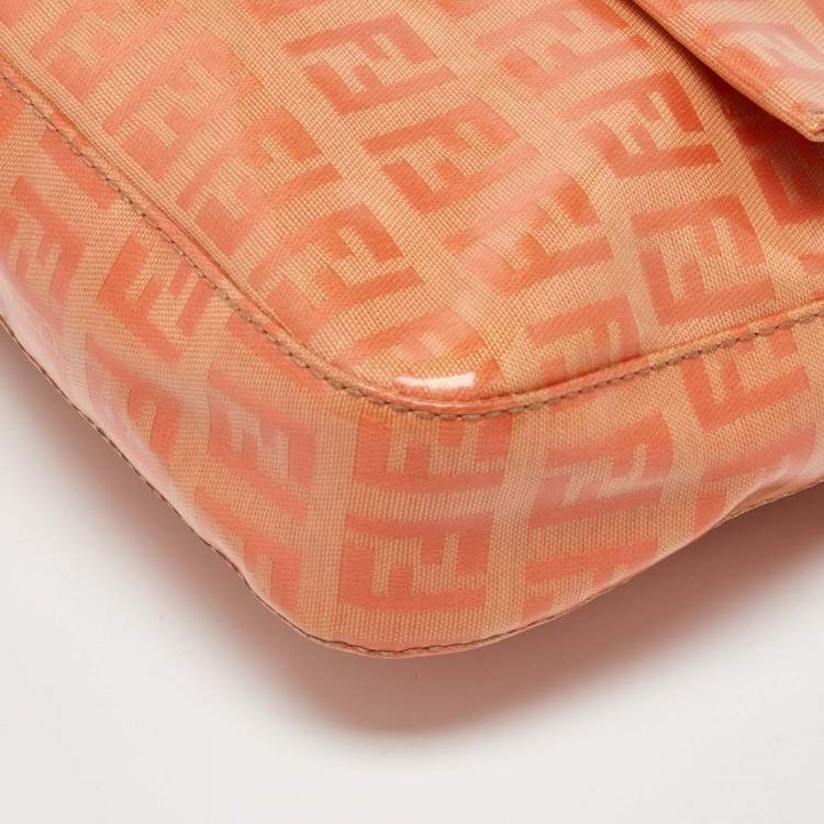 Pre Owned Fendi Orange Zucchino Coated Canvas and Leather Baguette Bag