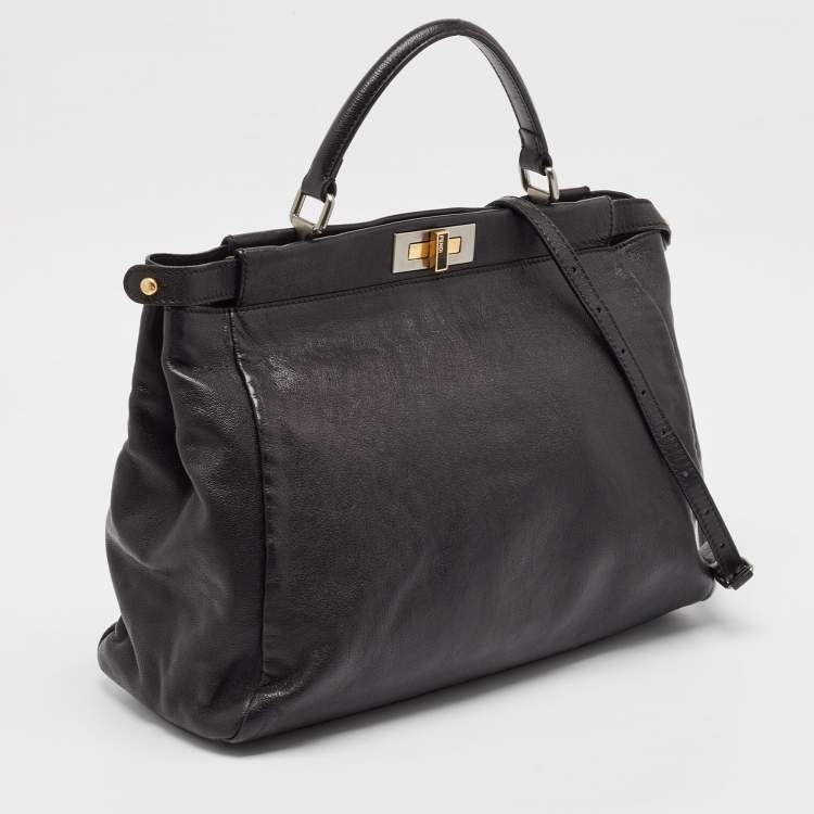 Pre Owned Fendi Black Leather Large Peekaboo Top Handle Bag