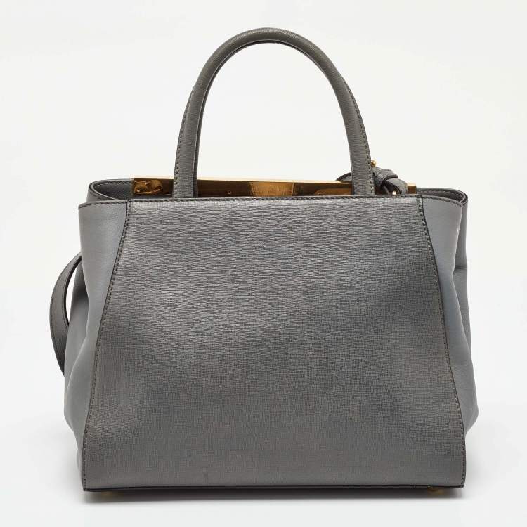Pre Owned Fendi Grey Leather Mini 2Jours Tote